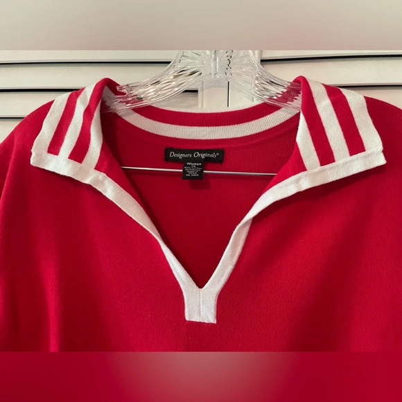 Vintage Designers Originals Women’s Size 1X Polo Style Collar White Striped Red - Picture 3 of 12